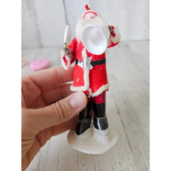 Antique putz Santa Bell candle mini plastic felt decor sparkle shabby chic Xmas - Picture 8 of 9